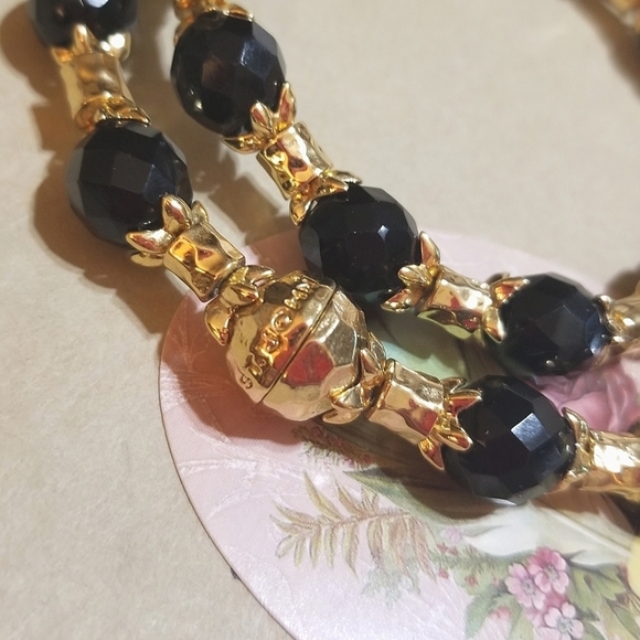 MINT! St JOHN Black Crystal Gold Plated Necklace - Picture 4 of 8